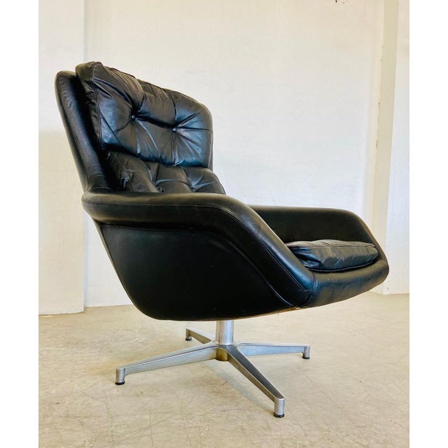 Mid-Century Danish Black Leather Swivel Chair from Dux For Sale - Image 10 of 18