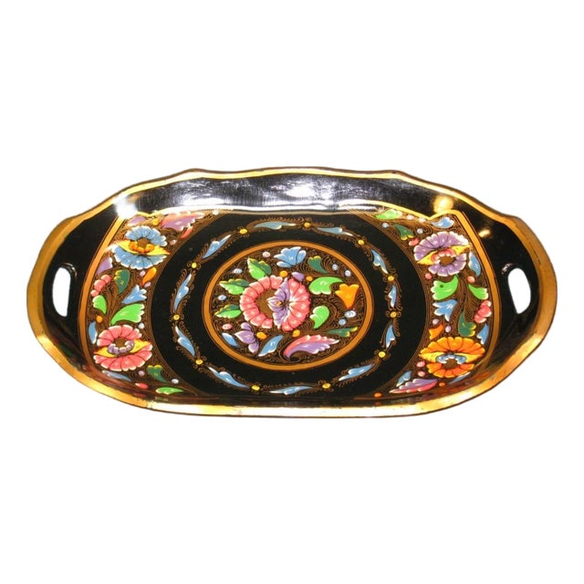 Tray Hand painted Paper mache Tole-Ware 1900-1940, Directoire Multi-Col For Sale