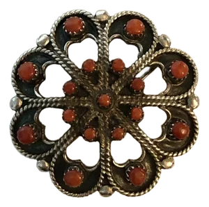 Zuni Petit Point Coral and Sterling Brooch / Pendant M Pinto