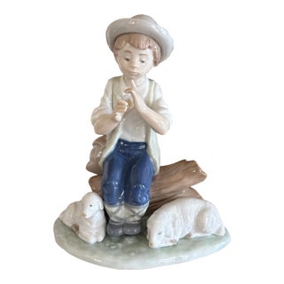 Nao by Lladro Porcelain Figurine Pastorcillo Flautista 1051 Vintage Spain 1987 For Sale