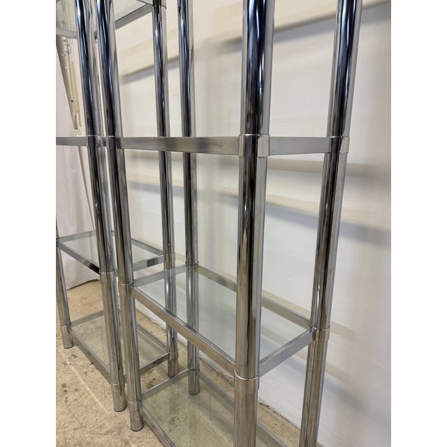 Mid-Century Chrome and Glass Etageres or Bookcases, 1970s - A Pair For Sale - Image 12 of 15