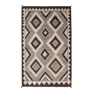 Antique Navajo Carpet, Handmade Wool, Ivory, Beige, Gray and Brown For Sale