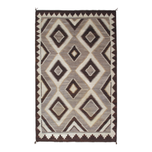 Antique Navajo Carpet, Handmade Wool, Ivory, Beige, Gray and Brown