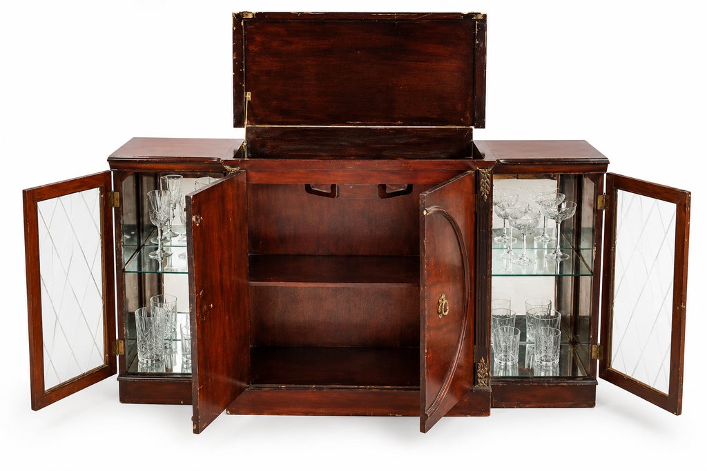 Vintage Mahogany Cocktail Bar Cabinet With Mirrored Displays and Glassware Javit — view 4