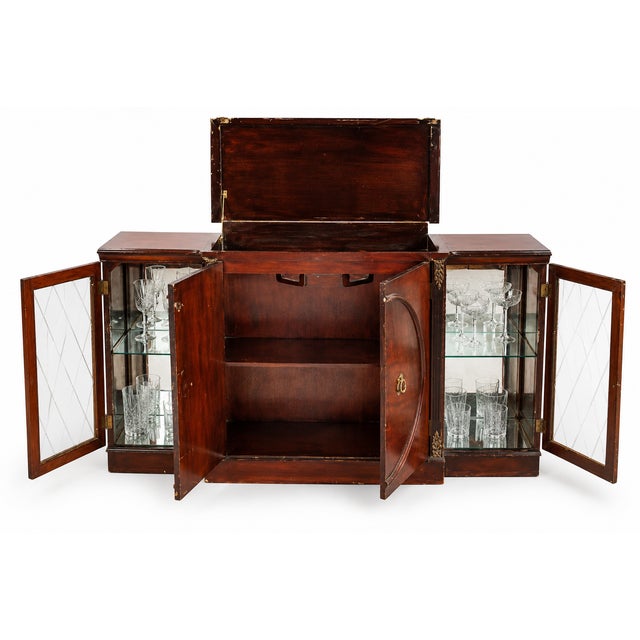 1910s Vintage Mahogany Cocktail Bar Cabinet With Mirrored Displays and Glassware Javit For Sale - Image 5 of 12