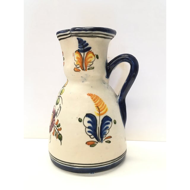 19th Century French Glazed Terracotta Pitcher Handmade & HandPainted