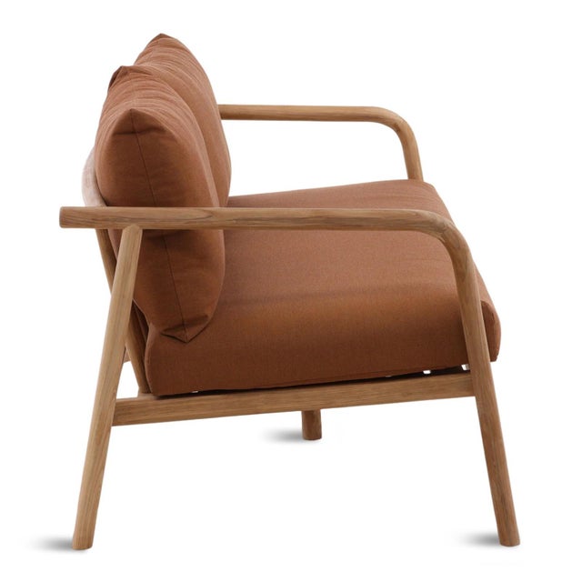 Contemporary Outdoor Rust Cushion Teak Sofa For Sale - Image 3 of 7