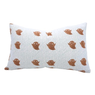 Fabdivine Block Print Cushion Cover Handmade Cotton Halloween Décor, Boho Festive Style Size-20x20- Ghost For Sale