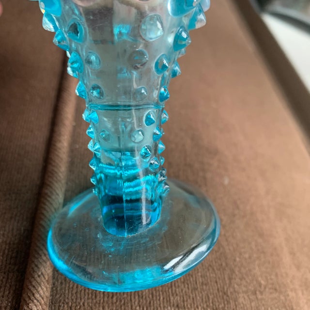 Small Vintage Blue and Opalescent Hobnail Glass Cornucopia Horn For Sale - Image 11 of 13