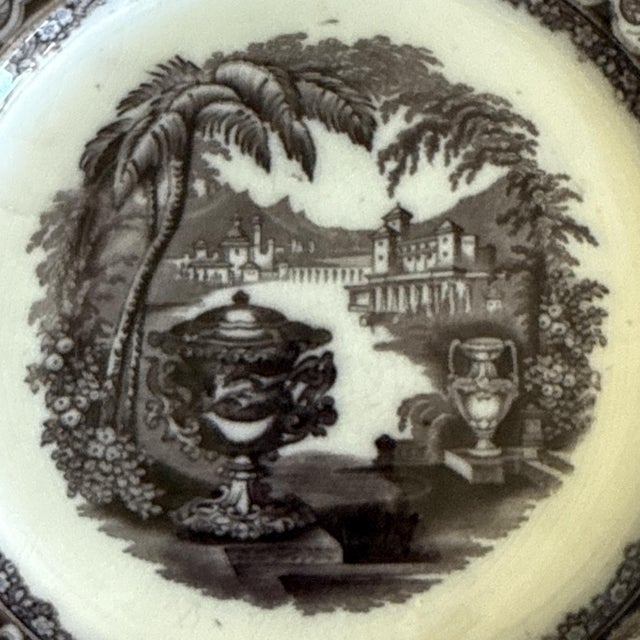 Staffordshire Antique English Black Transferware Salad Plates — Washington Vase C. 1850 - Set of 4 For Sale - Image 4 of 5