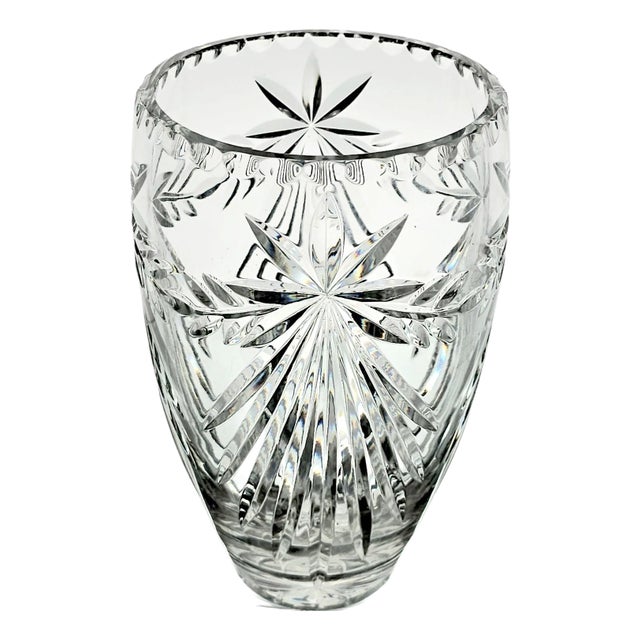 Vintage Crystal Clear Industries Atrium 9” Vase Floral 24% Lead Cut Crystal Poland For Sale