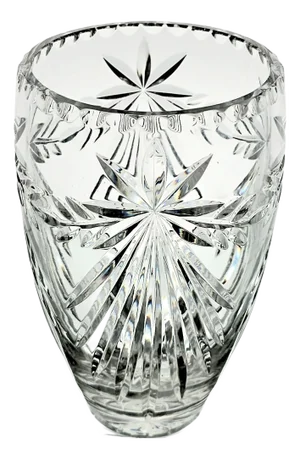 Vintage Crystal Clear Industries Atrium 9” Vase Floral 24% Lead Cut Crystal Poland