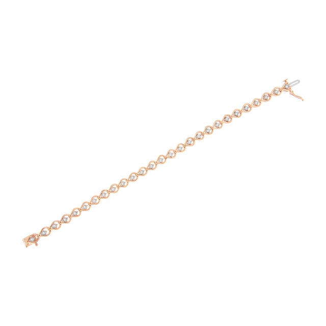 Early 21st Century Rose Gold over .925 Sterling Silver 1/4 Cttw Diamond Miracle-Set Teardrop Shaped 7��� Link Bracelet (I-J Color, I3 Clarity) For Sale - Image 5 of 7