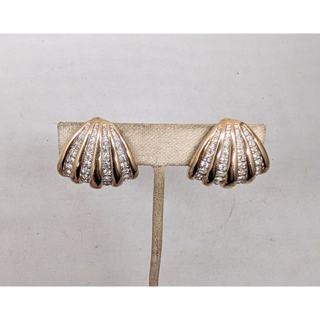 Vintage 1980s Signed Panetta Goldtone Clear Rhinestone Clip Earrings-2 Pieces For Sale In Philadelphia - Image 6 of 8