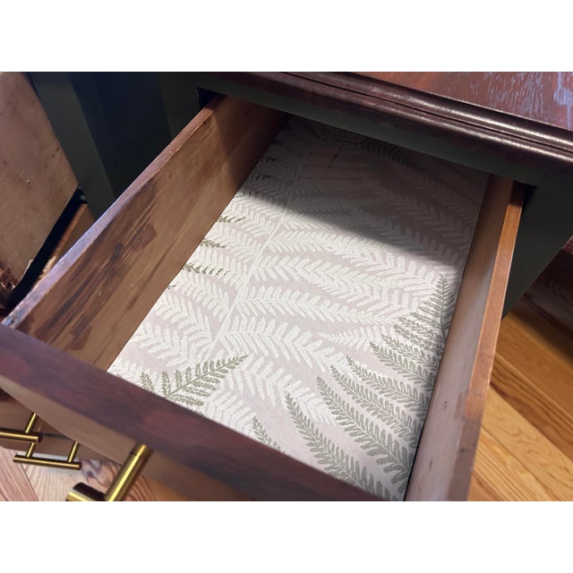 Pair of Refinished Vintage Pieces — Reimagined as Nightstands | Walnut & Deep Green With Brass Hairpin Legs For Sale In Columbus - Image 6 of 8