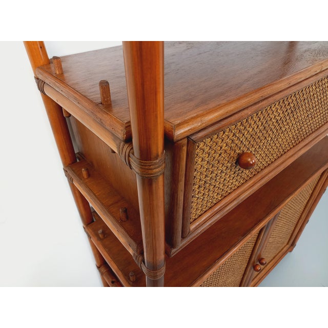 Large Vintage Bookcase Shelf in Wood and Canework, 1960s For Sale - Image 13 of 18