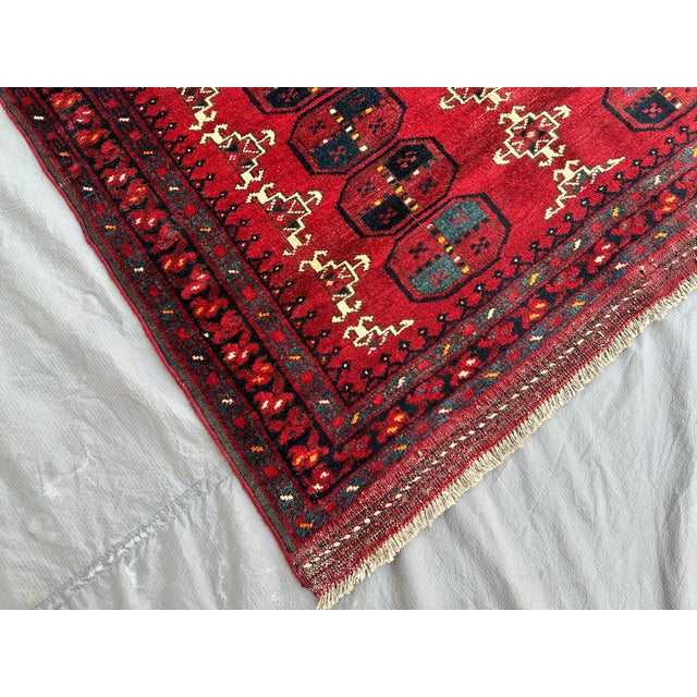 Red Turkmen Tribal Bukhara Hand-Knotted Wool Rug - 5'2" X 3'8" For Sale - Image 6 of 13