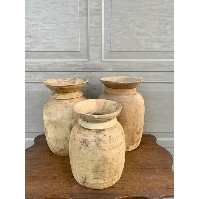Antique Wabi-Sabi Hand Turned Bleached Raw Wooden Vessels, Set of 3 For Sale - Image 10 of 10