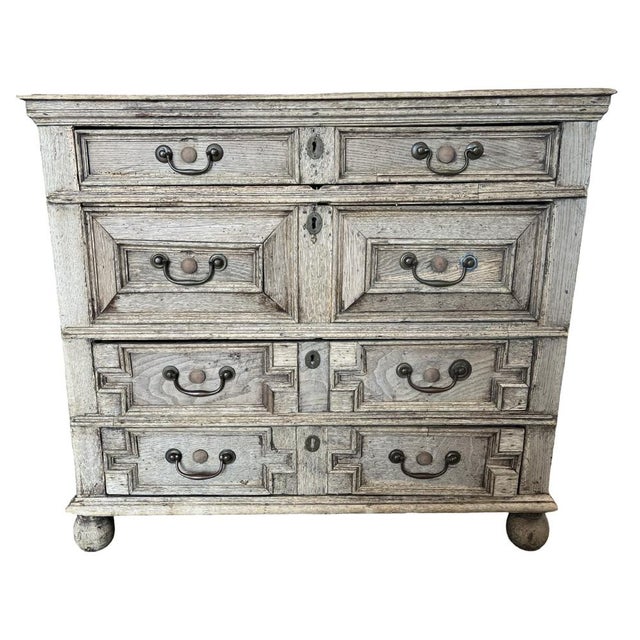 18th Century English Bleached Oak Jacobean Chest of Drawers For Sale - Image 6 of 18