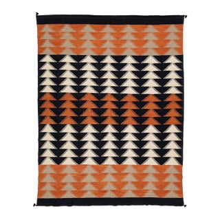 Modern Navajo Style Geometric Wool Rug Handmade Terracotta & Charcoal Flatweave For Sale