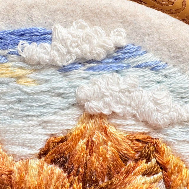 Art Deco Golden Hour Peaks & Lavender Field - Hand-Embroidered Wall Art For Sale - Image 3 of 14