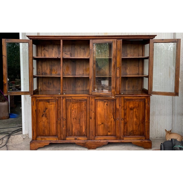 Spanish 19th Century Large Cupboard or Bookcase with Glass Vitrine, Pine, Spain Restored For Sale - Image 3 of 18