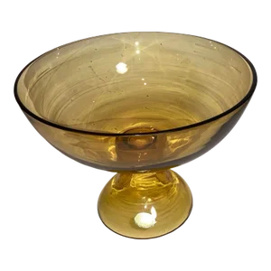 Vintage Made in Portugal for Gump’s San Francisco Amber Glass Footed Bowl