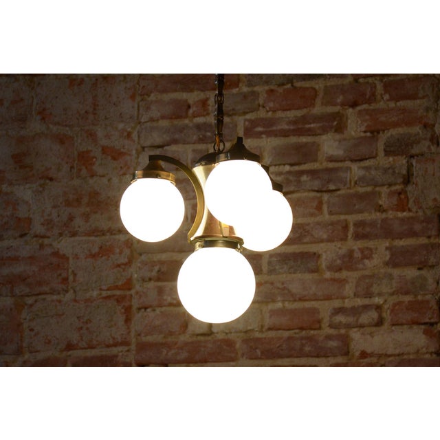 Art Deco Dissociative Chandelier in Brass and Opaline Glass, Czech, 1920s For Sale - Image 10 of 15