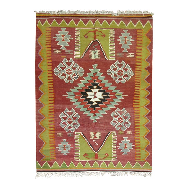Vintage Turkish Kilim Throw Piece - 3'11" x 5'1" For Sale