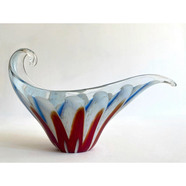 Vintage Mid Century Modernist Murano Art Glass Aventurine Multicolor Zigzag Swirl Sculptural Scroll Bowl For Sale - Image 11 of 13