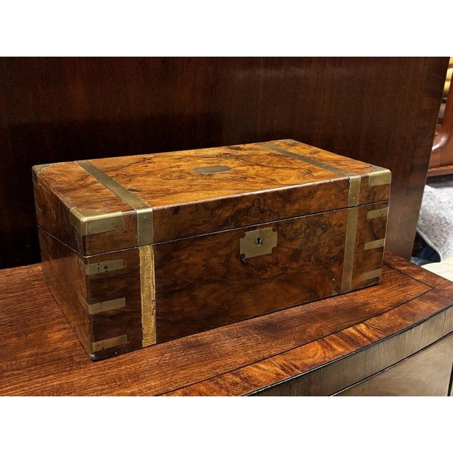 Victorian Campaign Burr Walnut Writing Box with Fitted Interior and Secret Drawers For Sale - Image 3 of 14