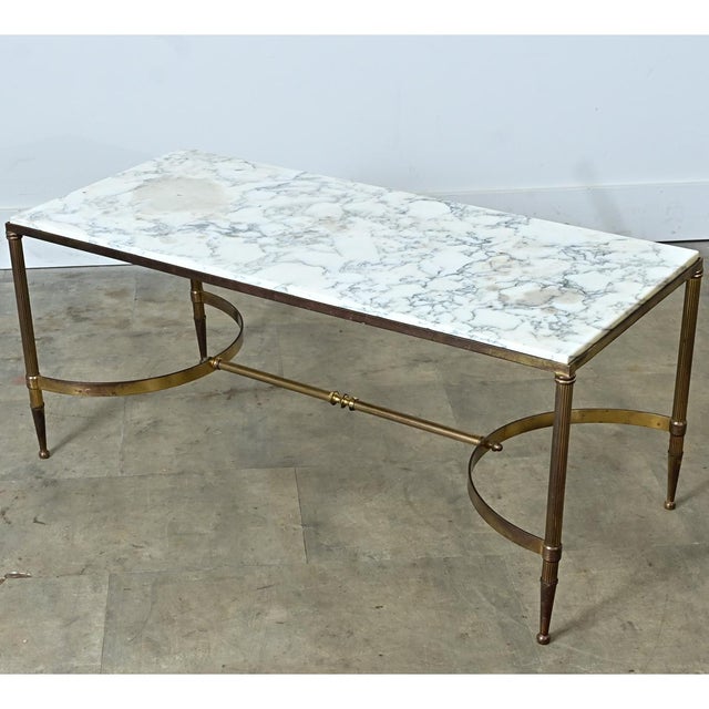 Early 20th Century Early 20th Century French White Marble & Brass Coffee Table in the Maison Jansen Style For Sale - Image 5 of 12