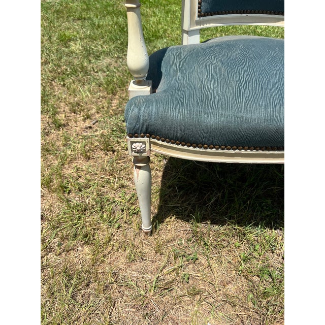 French 19th Century Louis XVI Painted Walnut Arm Chairs - Set of 2 For Sale - Image 6 of 12