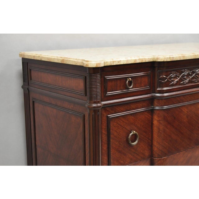 French Antique French Louis XVI Maison Jansen Style Mahogany Marble Top Dresser Commode For Sale - Image 3 of 16