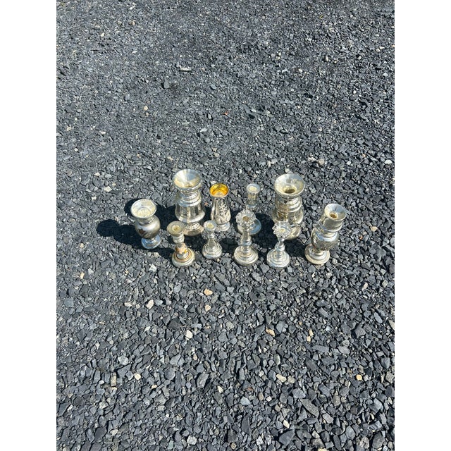 Vintage Mercury Glass Candlesticks and Vases- Set of 10 For Sale - Image 17 of 17