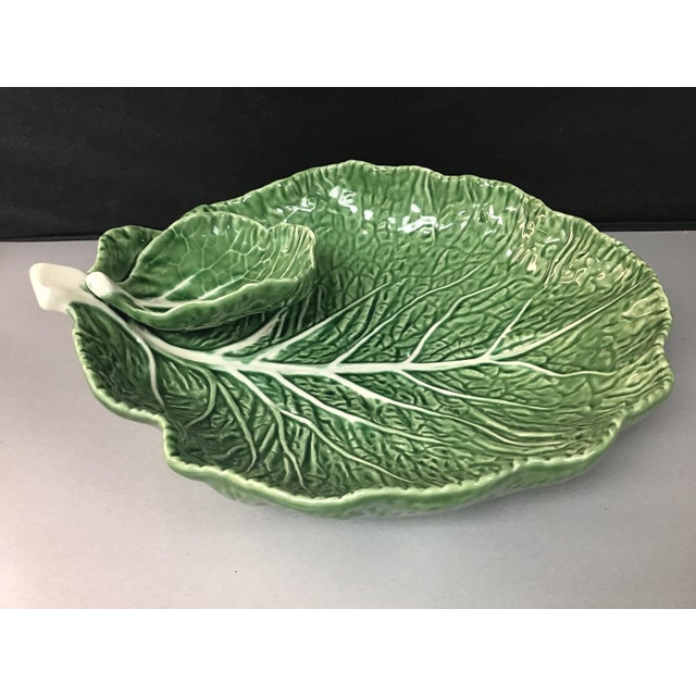 MidCentury Portuguese Green "Cabbage Leaf" Chip & Dip or Crudité