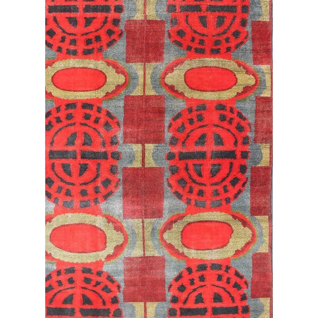 Graphic red-toned geometric design modern vintage Turkish rug, rug en-123914, country of origin or type: Turkey or Oushak,...