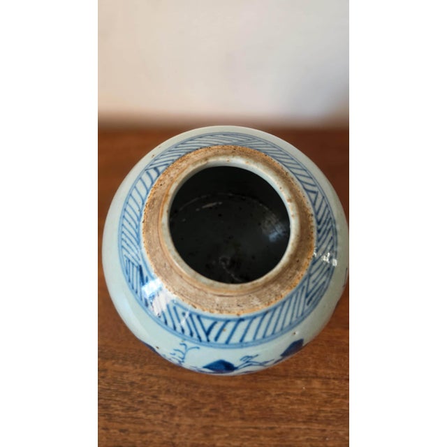 19th Century Qing Dynasty Ginger Jar Blue & White Chinese Porcelain Antique Tea Caddy Covered Jar Chinoiserie Decor For Sale - Image 6 of 11