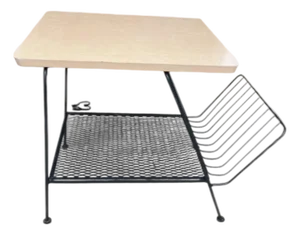 Mid Century Table With Metal Magazine Rack