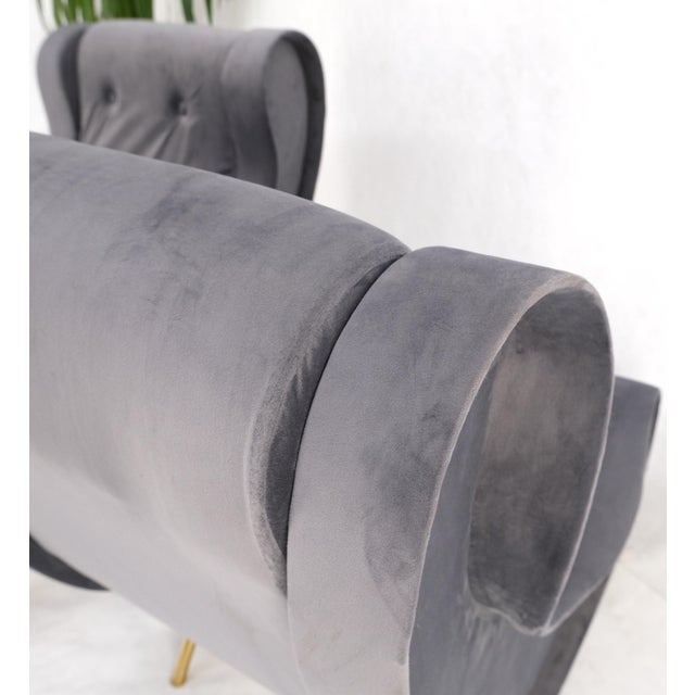 Pair Italian Mid-Century Modern Brass Legs Grey Arm Lounge Chairs For Sale - Image 6 of 17