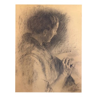 Heinrich Pforr, Silent Devotion Portrait of Anne Pforr Shoemaker Profile, 1920s, Charcoal on Paper For Sale