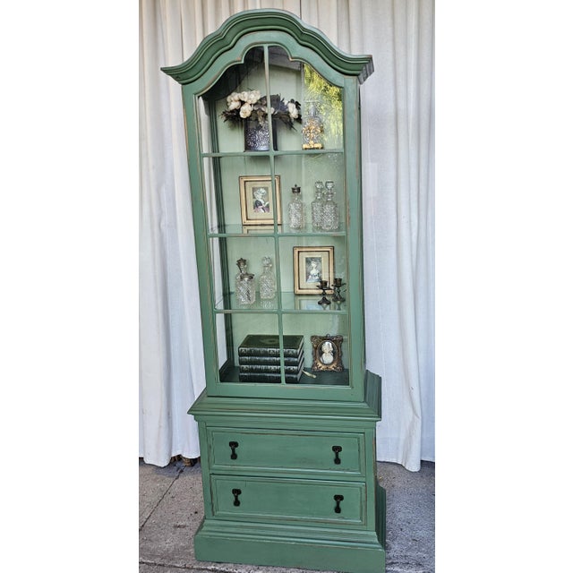 Green Green MCM Curio Cabinet, Display Cabinet Boho Style, 1950's #2 For Sale - Image 8 of 16