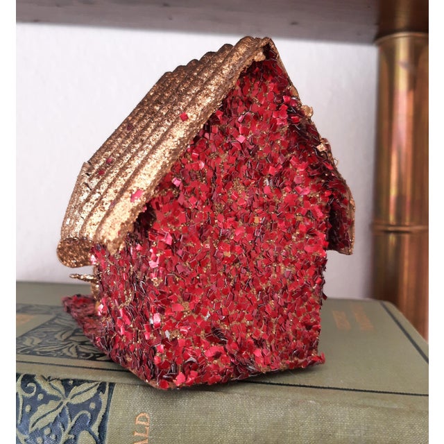 American Vintage Glitter Bird House Christmas Ornament 1930s For Sale - Image 3 of 6
