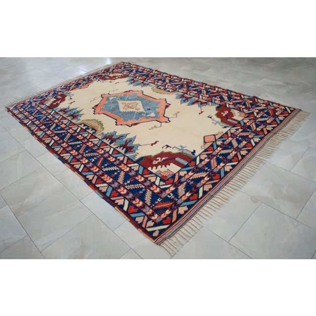 Vintage Nomad Oushak Rug Thin Pile Wool Rug Handwoven Turkish Rug- 6'9 X 9'9 For Sale - Image 6 of 11