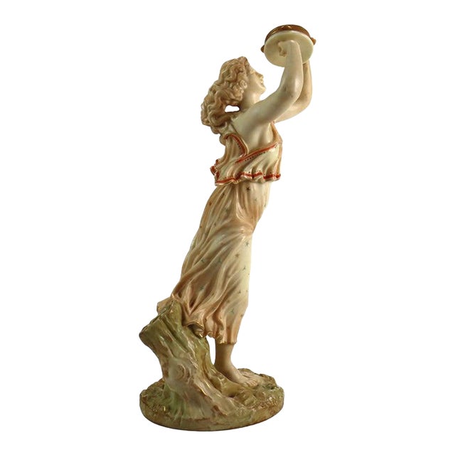 English Royal Worcester Porcelain Figure of Classical Woman & Tambourine C1890 For Sale