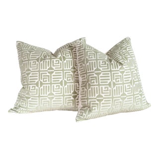 Thibaut Labyrinth Velvet Pillows in Sage For Sale