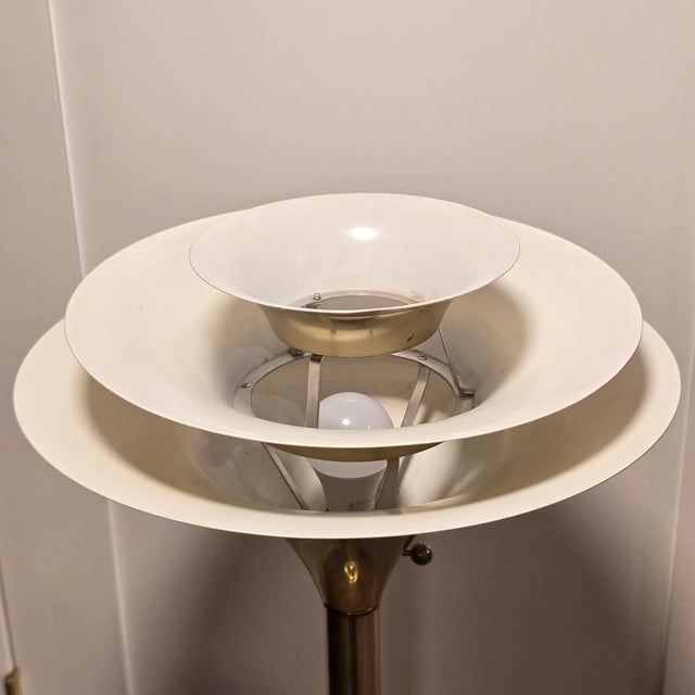 Metal Vintage Art Deco/Mid Century Modern Torchiere Brass-Finish Floor Lamp For Sale - Image 7 of 8