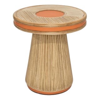 Java Side Table in Tinted Rattan and Imitation Grained Leather by Popus Editions For Sale