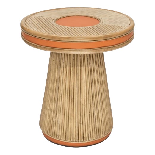 Java Side Table in Tinted Rattan and Imitation Grained Leather by Popus Editions For Sale