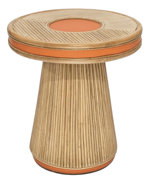 Java Side Table in Tinted Rattan and Imitation Grained Leather by Popus Editions